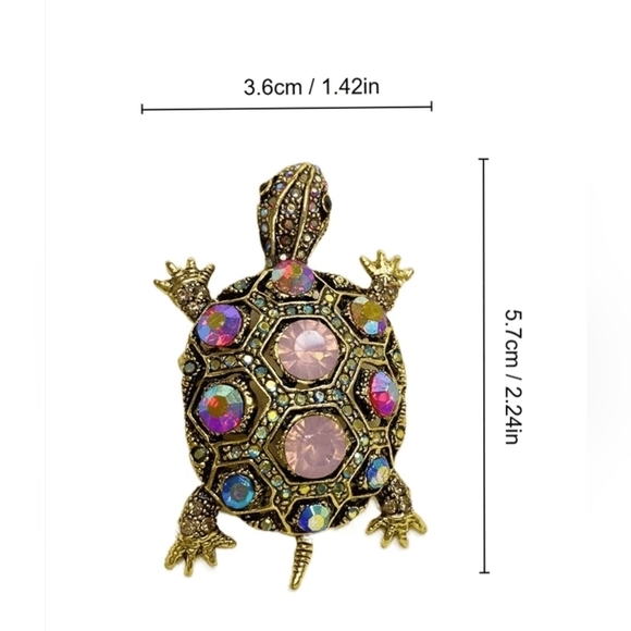 Retro Crystal Turtle Brooch, NEW - Picture 2 of 3